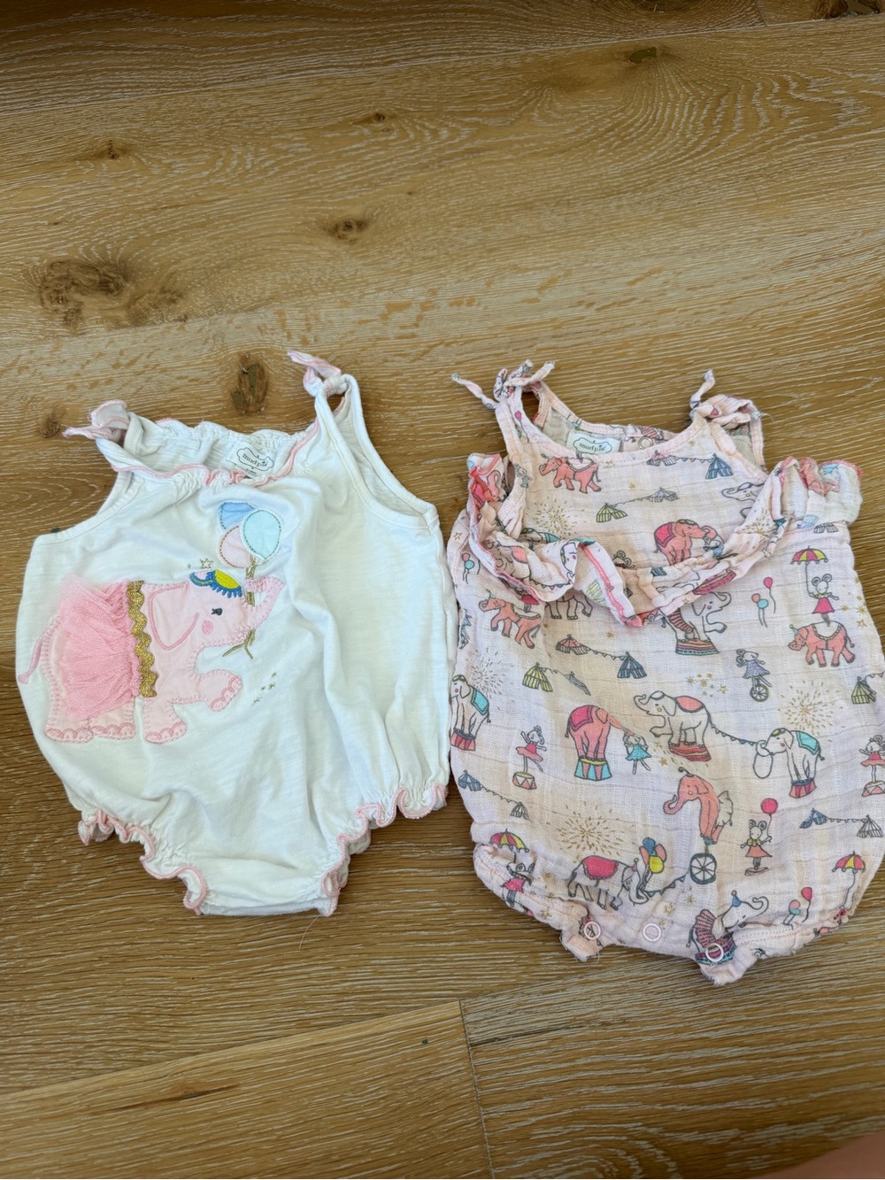 Mud Pie Pink and Cream Elephant Print Romper Bundle